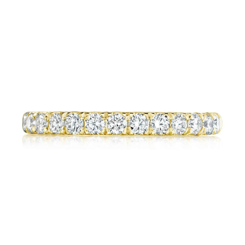 Petite Crescent 18K Yellow Gold French Pavé Diamond Wedding Band Ring