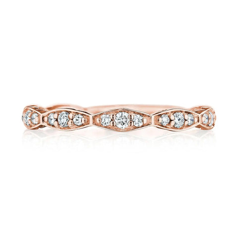 Sculpted Crescent 18K Rose Gold Marquise Design Diamond Wedding Band Ring
