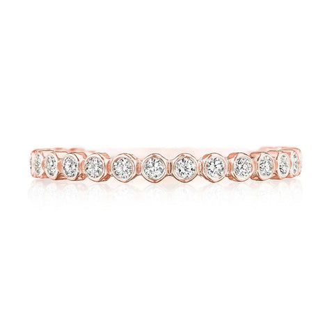 Sculpted Crescent 18K Rose Gold Round Bezel Droplet Diamond Wedding Band Ring