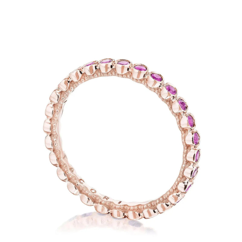 Tacori Eternity Bands - Sculpted Crescent 18K Rose Gold Round Bezel Pink Sapphire Droplet Wedding Band Ring | Manfredi Jewels