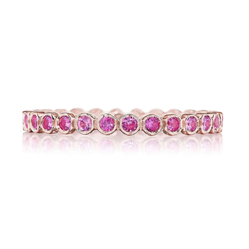 Tacori Eternity Bands - Sculpted Crescent 18K Rose Gold Round Bezel Pink Sapphire Droplet Wedding Band Ring | Manfredi Jewels