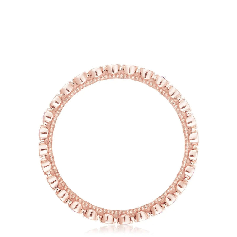 Tacori Eternity Bands - Sculpted Crescent 18K Rose Gold Round Bezel Pink Sapphire Droplet Wedding Band Ring | Manfredi Jewels