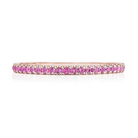 Sculpted Crescent 18K Rose Gold String of Pink Sapphires Ring