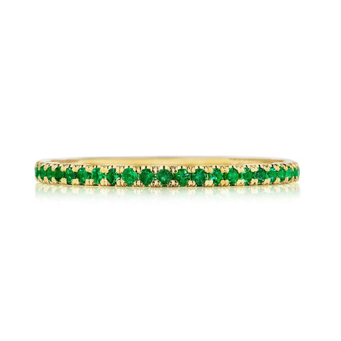 Sculpted Crescent 18K Yellow Gold String of Emeralds Ring