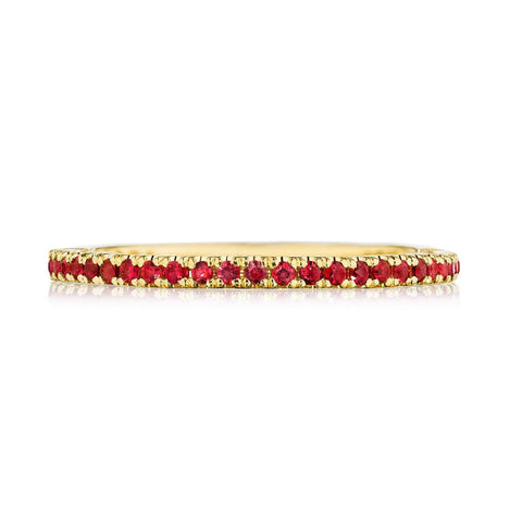 Sculpted Crescent 18K Yellow Gold String of Rubies Ring