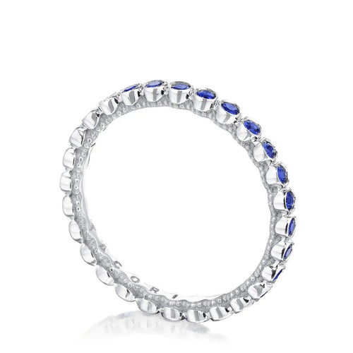 Tacori Eternity Bands - Sculpted Crescent Platinum Round Bezel Blue Sapphire Droplet Wedding Band Ring | Manfredi Jewels