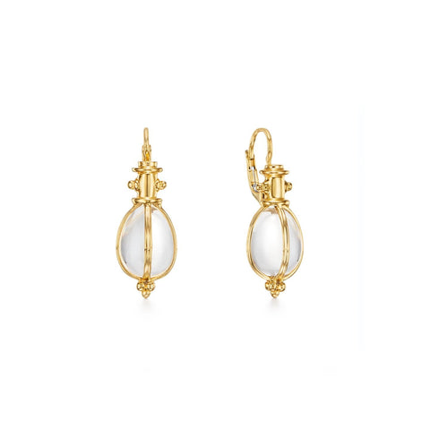 18K Classic Amulet Earrings - 18KT YELLOW GOLD & CRYSTAL EGG CLASSIC AMULET EARRINGS