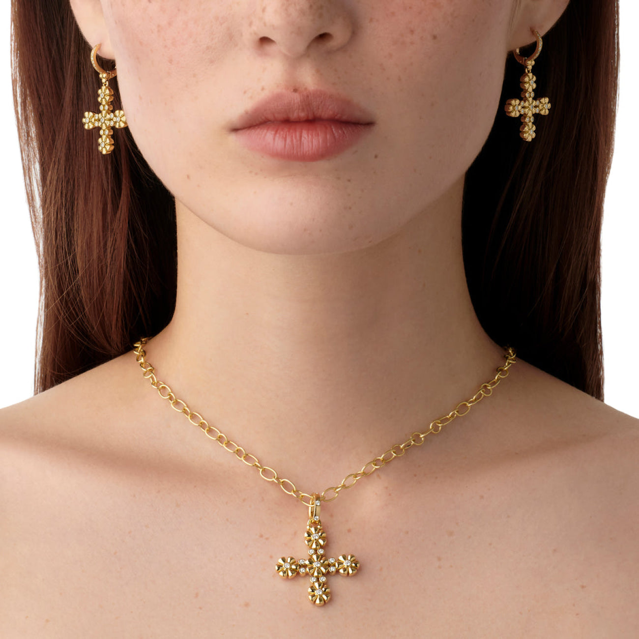 Temple St Clair Amulet 18k Yellow Gold Diamond Flower Fiori Cross Pendant Jewelry Manfredi
