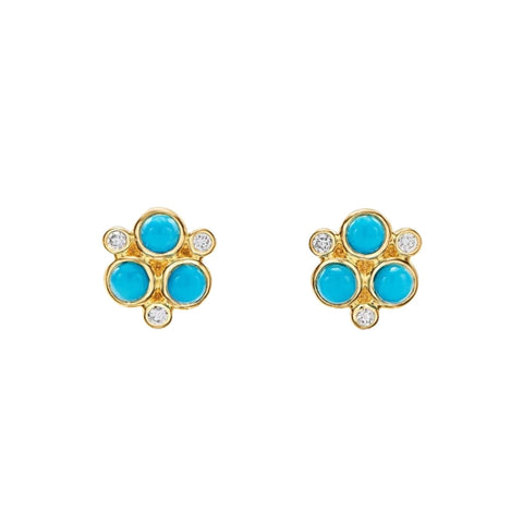 Classic Trio 18K Yellow Gold Turquoise Diamond Earrings