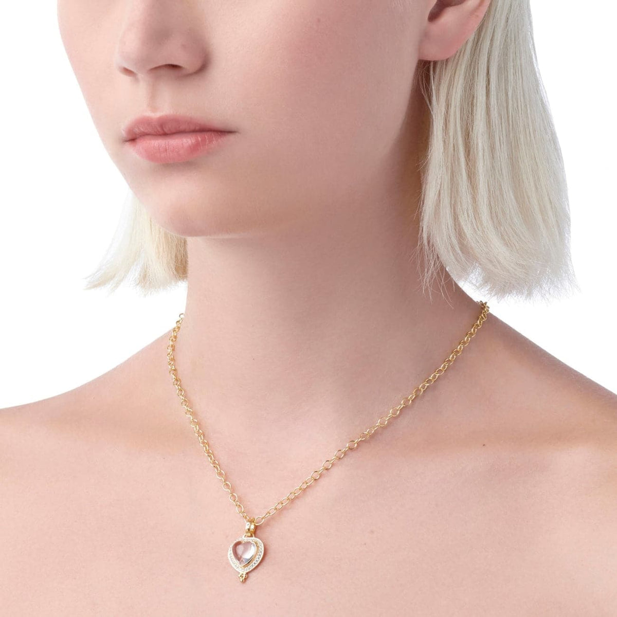 Temple St Clair Jewelry - Amulet 18K Yellow Gold Rock Crystal Heart & Diamond Pavé Pendant | Manfredi Jewels