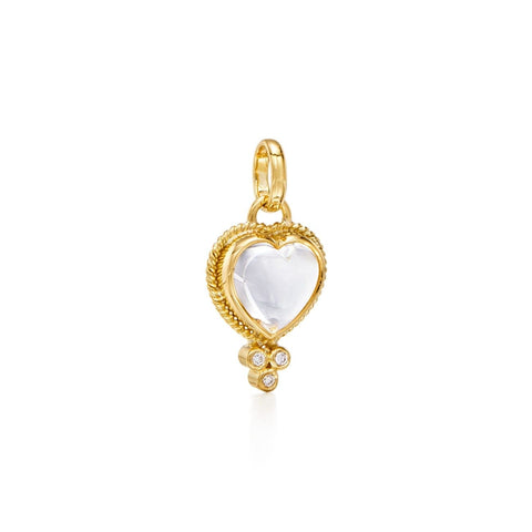 Rock Crystal Heart 18K Yellow Gold Diamond Pendant
