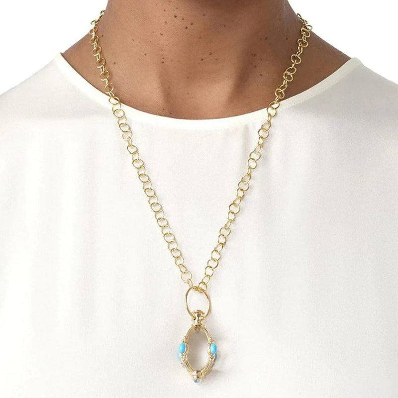 Temple St Clair Jewelry - Turquoise 18K Yellow Gold Amulet | Manfredi Jewels