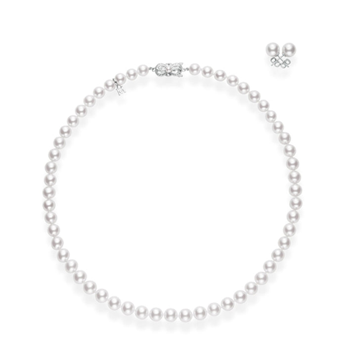 Mikimoto Jewelry - Two-Piece Set 18K White Gold Akoya Cultured Pearl Earrings & Necklace | Manfredi Jewels