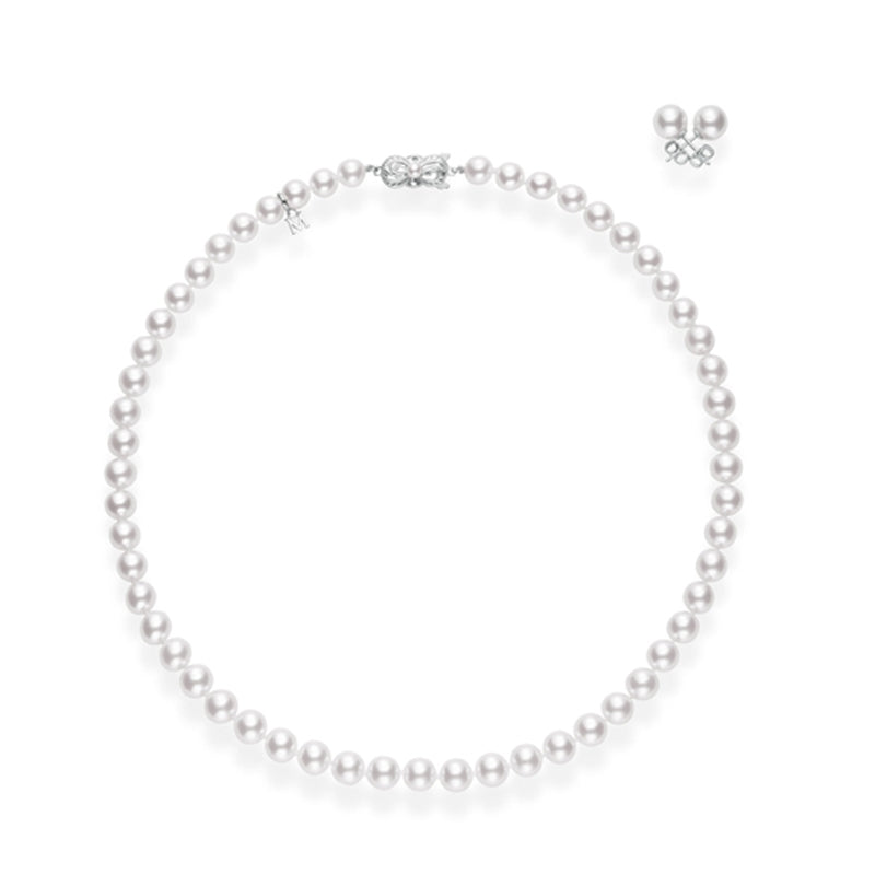 Mikimoto Jewelry - Two-Piece Set 18K White Gold Akoya Cultured Pearl Earrings & Necklace | Manfredi Jewels