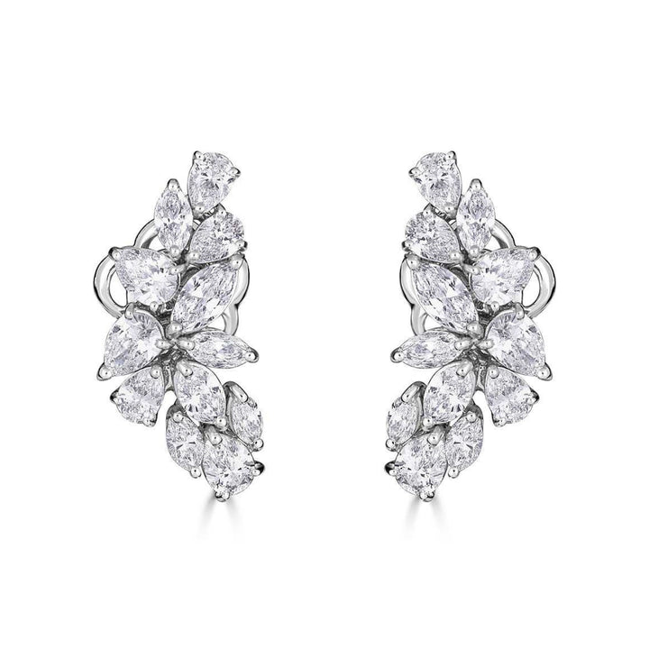 Zydo Italy Jewelry - 18K White Gold Diamond Pear and Marquise Cut Cluster Earring | Manfredi Jewels