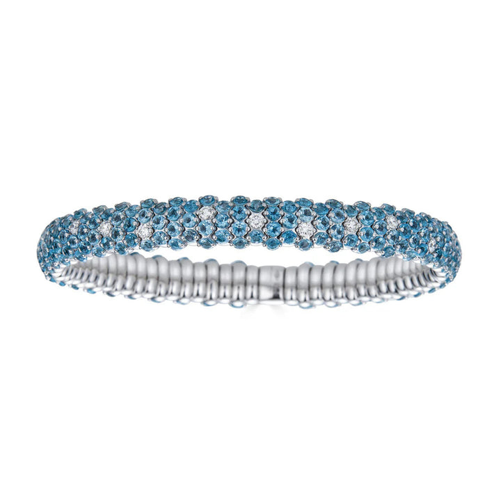 Zydo Italy Jewelry - Blue Topaz 18K White Gold Domed Stretch Bracelet | Manfredi Jewels