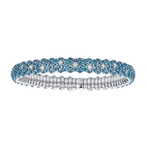 Zydo Italy Jewelry - Blue Topaz 18K White Gold Domed Stretch Bracelet | Manfredi Jewels