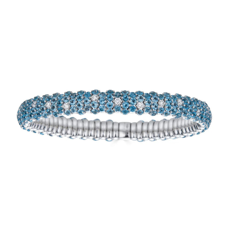 Zydo Italy Jewelry - Blue Topaz 18K White Gold Domed Stretch Bracelet | Manfredi Jewels