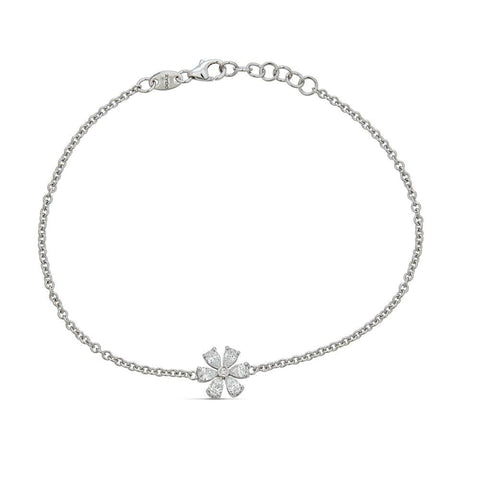 Flower 18K White Gold Pear Shape Diamonds Bracelet
