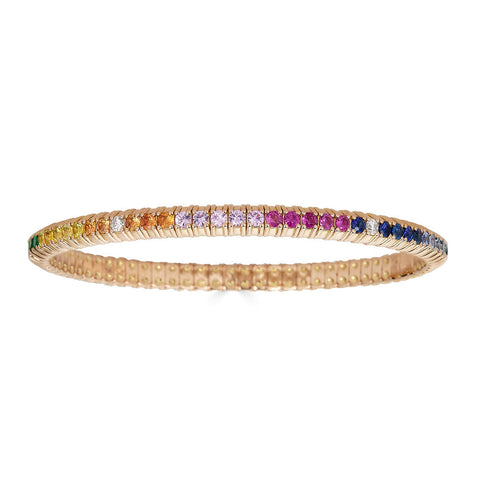 Multicolor 18K Rose Gold Stretch Sapphire and Diamonds Bracelet