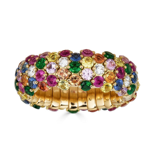 Zydo Italy Jewelry - Multicolor 18K Yellow Gold Sapphires and Tsavorites Stretch Small Ring | Manfredi Jewels