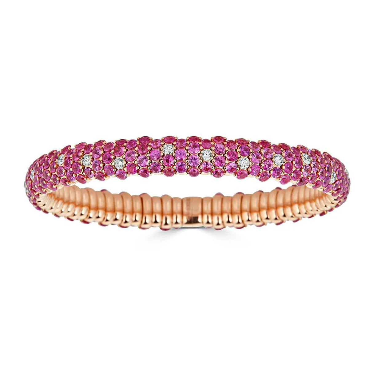 Zydo Italy Jewelry - Pink Sapphire 18K Rose Gold Domed Stretch Bracelet | Manfredi Jewels
