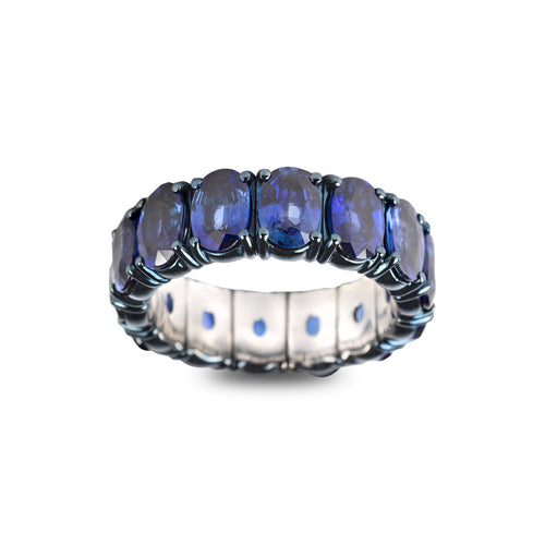 Zydo Italy Jewelry - Sapphires 18K Blued White Gold Oval Cut Stretch Ring | Manfredi Jewels