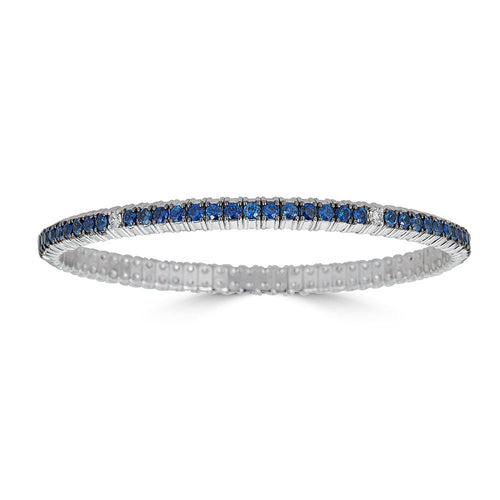 Zydo Italy Jewelry - Stretch 18K White Gold Blue Sapphire & Diamond Bracelet | Manfredi Jewels