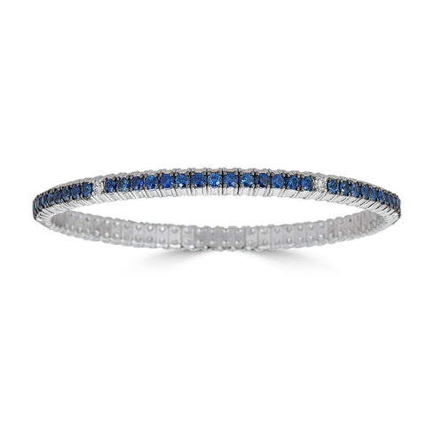Stretch 18K White Gold Blue Sapphire & Diamond Bracelet