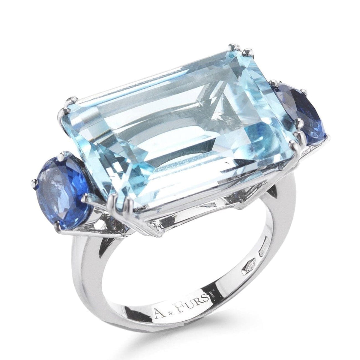 A & Furst Jewelry - Cocktail Ring with Blue Topaz and Blue Sapphire 18k White Gold | Manfredi Jewels