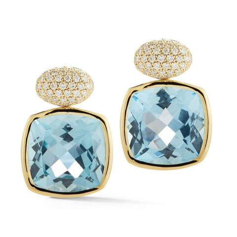 Gaia - Drop Earrings with Blue Topaz and Diamonds, 18k Yellow Gold