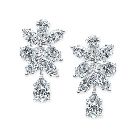 Aarzee Jewelry - Diamond cluster with pear shape dangling earrings | Manfredi Jewels
