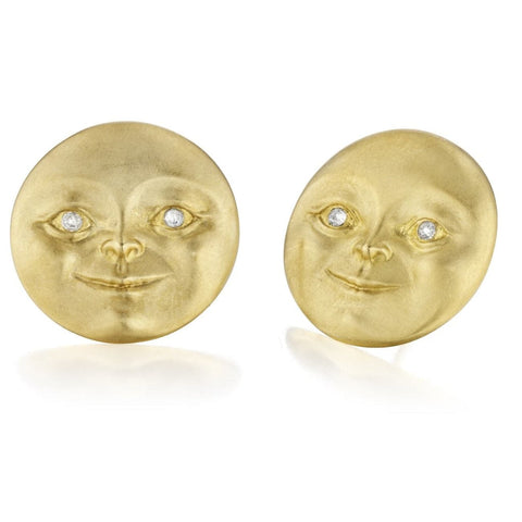 Anthony Lent 18kt Yellow Gold 13mm Moonface Stud Earrings With