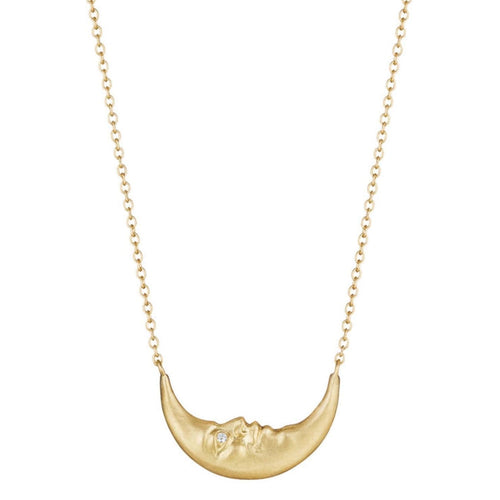 Anthony Lent Jewelry - 18KT Yellow Gold 17mm Crescent Moonface Necklace with Diamonds | Manfredi Jewels