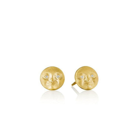 18KT Yellow Gold 7mm Moonface Stud Earrings with Diamonds