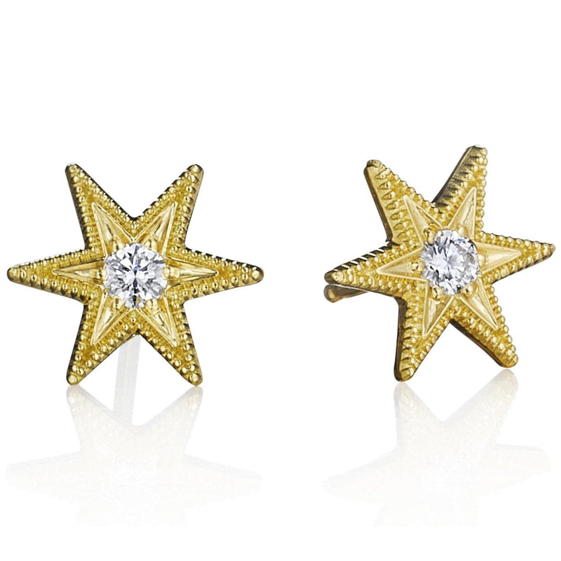 Anthony Lent Jewelry - 18KT Yellow Gold 9mm Six Point Star Stud Earrings with Center Diamond | Manfredi Jewels