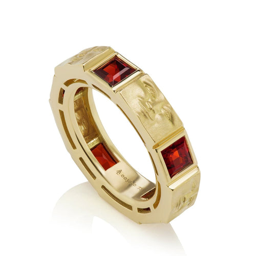 Anthony Lent Jewelry - 18KT Yellow Gold Brickface Garnet Band | Manfredi Jewels