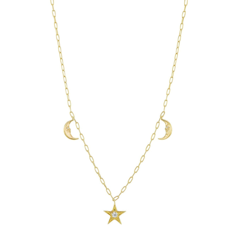 Anthony Lent Jewelry - 18KT Yellow Gold Celestial Charm Necklace with Diamonds | Manfredi Jewels