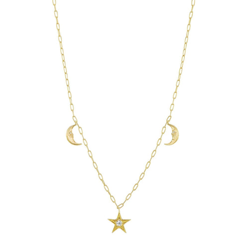 18KT Yellow Gold Celestial Charm Necklace with Diamonds