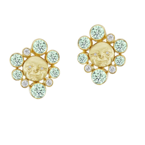 Anthony Lent Jewelry - 18KT Yellow Gold Green Sapphire and Diamond Moon Cluster Earrings | Manfredi Jewels