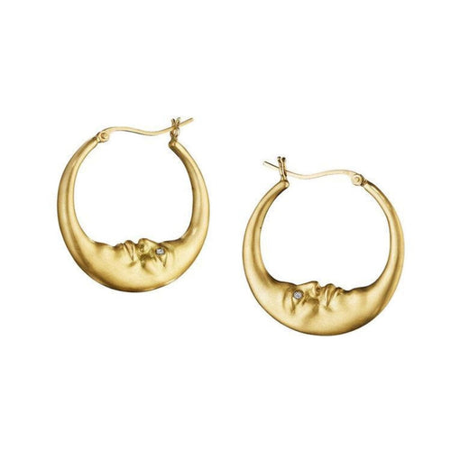 Anthony Lent Jewelry - 18KT Yellow Gold Medium Crescent Moon Hoop Earrings with Diamonds | Manfredi Jewels