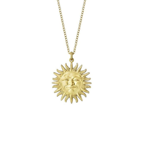 18KT Yellow Gold Small Sunface Pendant Necklace with Diamonds