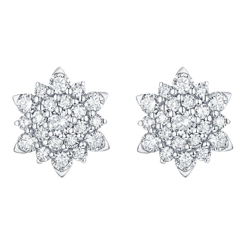 14KT WHITE GOLD  DIAMOND CLUSTER EARRINGS