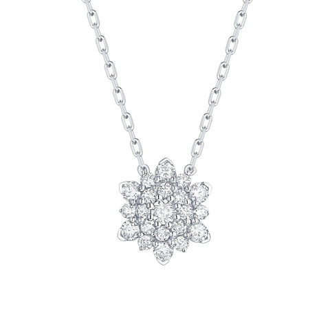14Kt White Gold Diamond Cluster Pendant Necklace