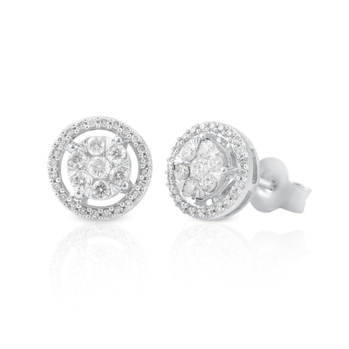 Asher Jewelry - 14KT WHITE GOLD DIAMOND HALO EARRINGS | Manfredi Jewels