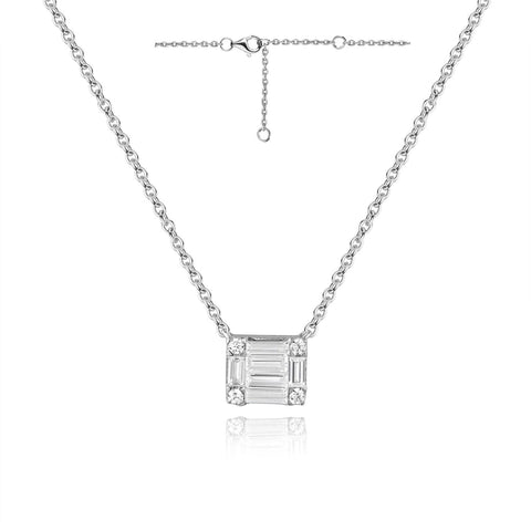 14KT WHITE GOLD  DIAMOND SQUARE CLUSTER PENDANT NECKLACE