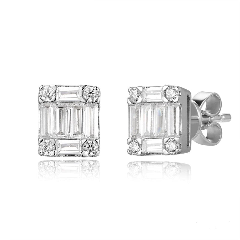 Asher Jewelry - 14KT WHITE GOLD SQUARE DIAMOND CLUSTER EARRINGS | Manfredi Jewels