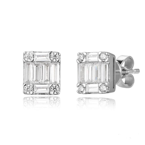 14KT WHITE GOLD SQUARE DIAMOND CLUSTER EARRINGS