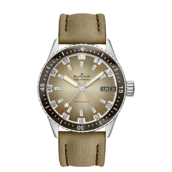 Blancpain Watches - Fifty Fathoms Bathyscaphe Day Date Desert Edition | Manfredi Jewels