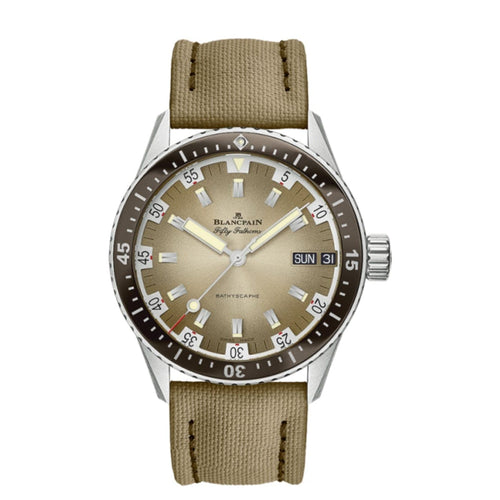 Blancpain Watches - Fifty Fathoms Bathyscaphe Day Date Desert Edition | Manfredi Jewels